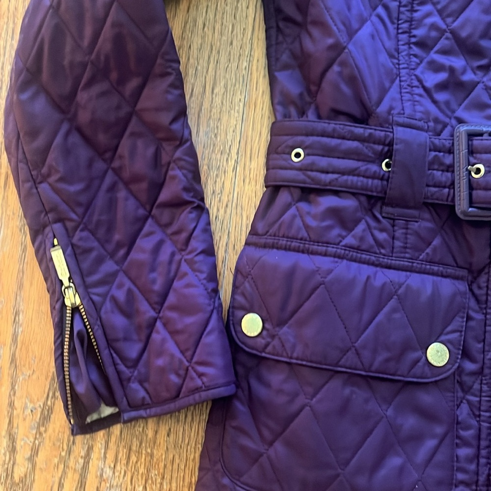 Gorgeous purple belted Barbour jacket sz2 brass/gold toned hardware 5 pockets - Picture 3 of 9